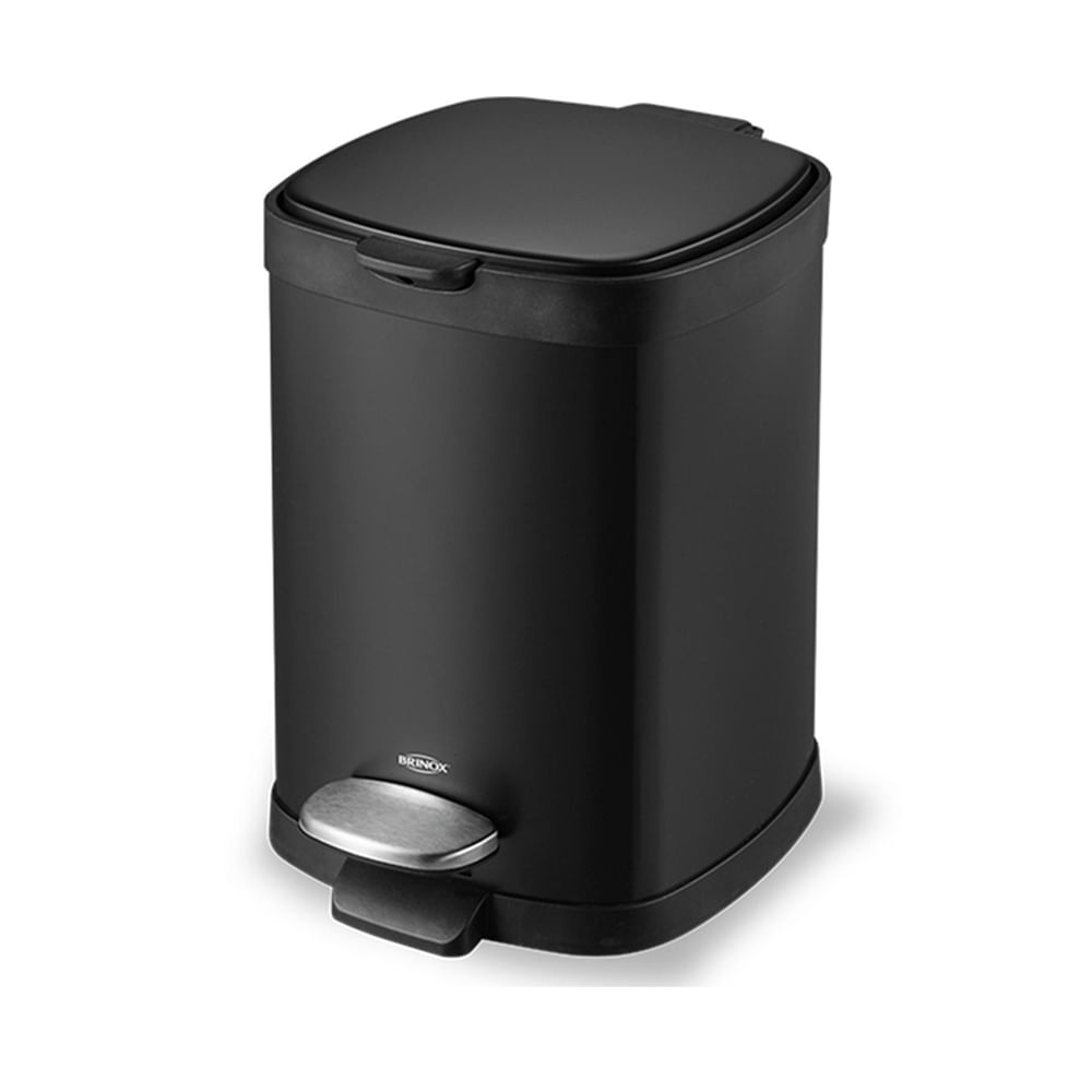 Lixeira Com Pedal Frame Inox Preta 12 Litros - Brinox