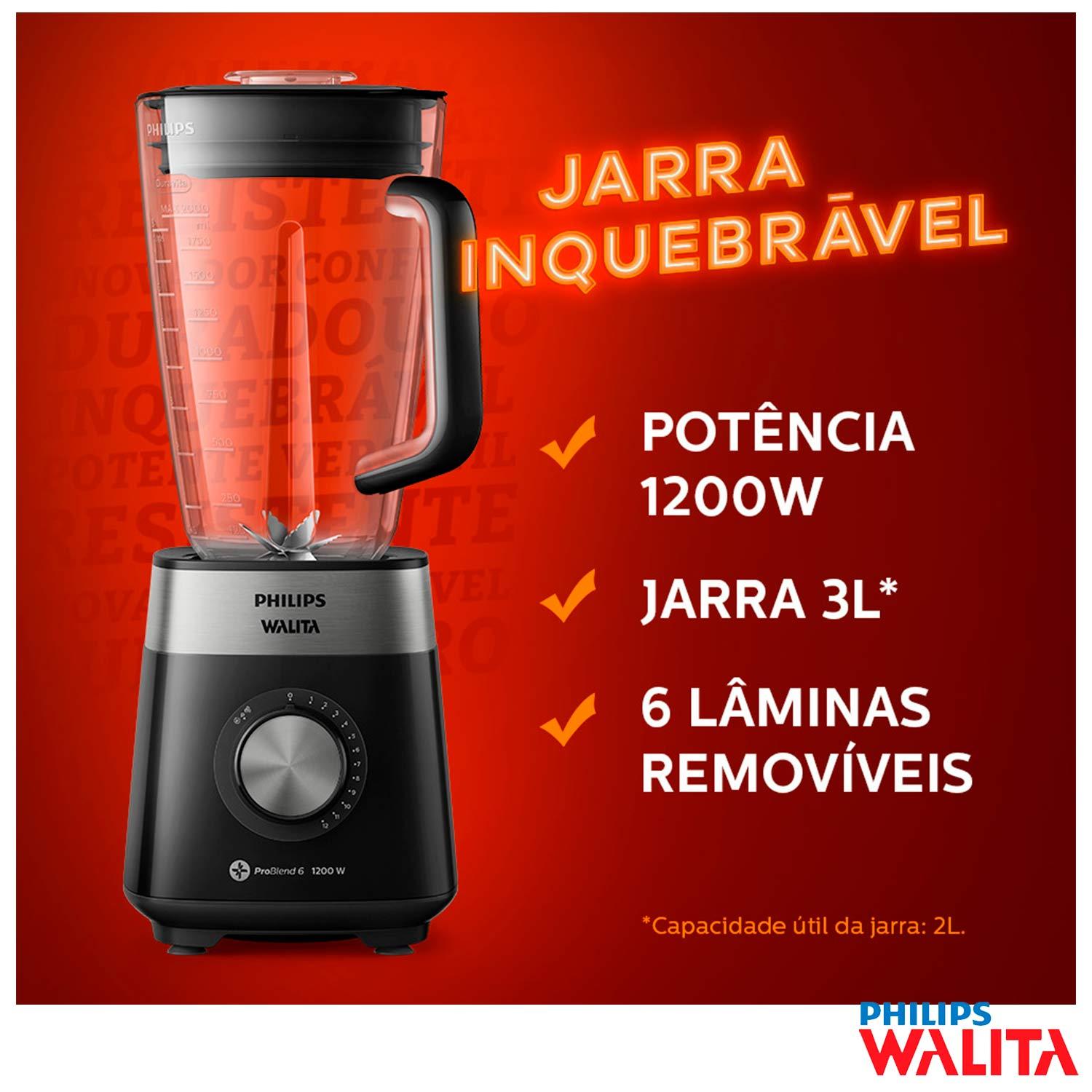 Liquidificador Philips Walita Problend com 12 Velocidades e Jarra  Tritan com 3,0 Litros Preto - RI2242