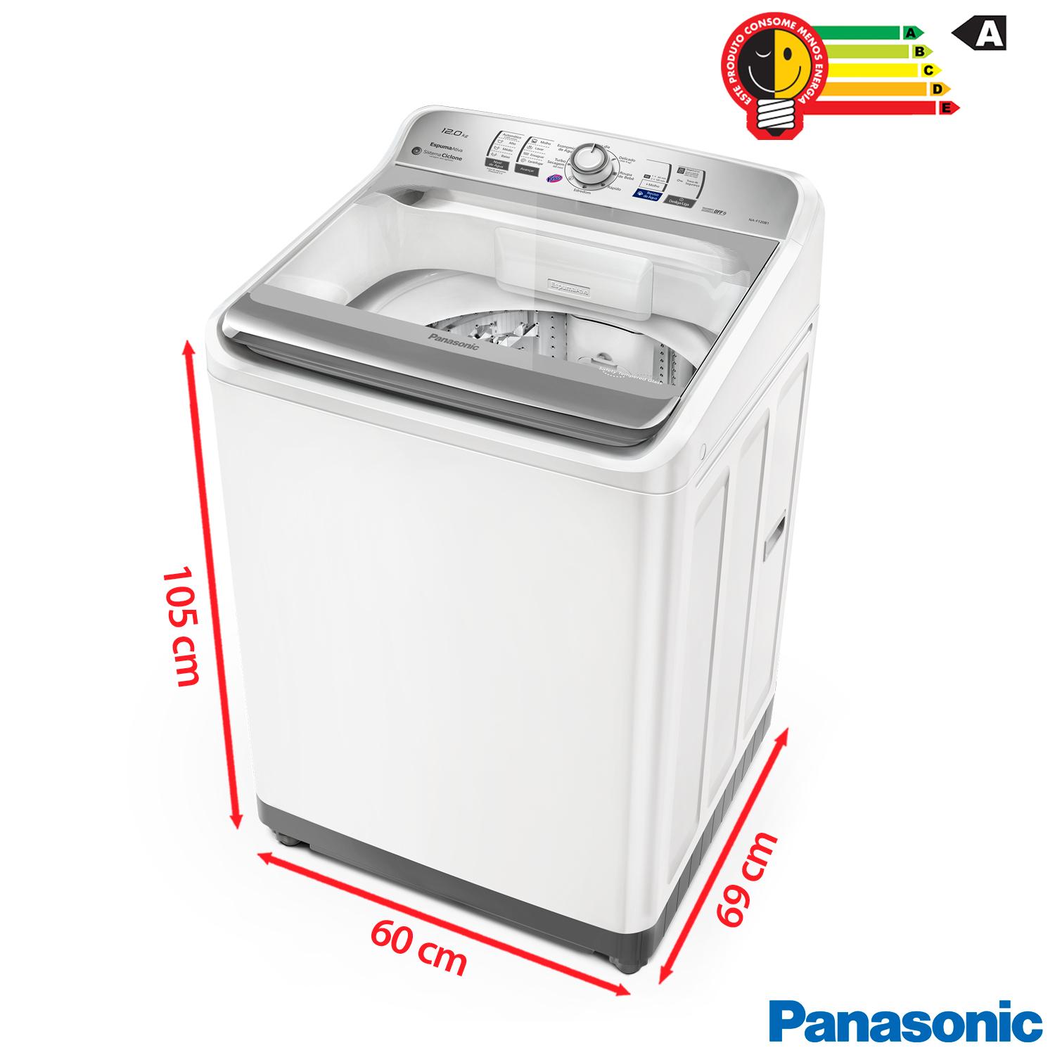 Lavadora de Roupas Panasonic 12kg Branca com 8 Programas de Lavagem - NA-F120B1WA