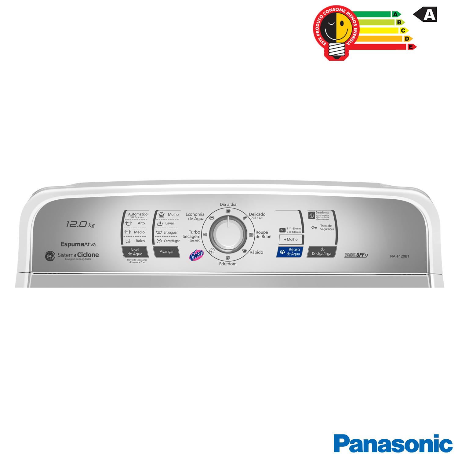 Lavadora de Roupas Panasonic 12kg Branca com 8 Programas de Lavagem - NA-F120B1WA