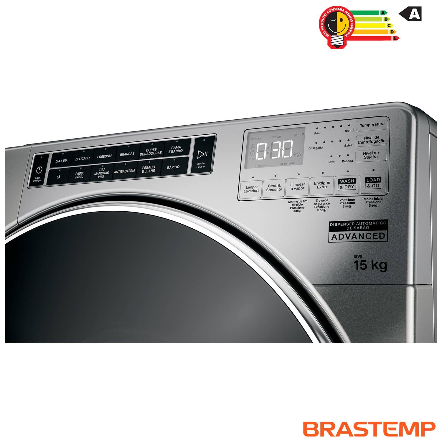 Lavadora de Roupas Brastemp 15Kg Titanium com 13 Programas de Lavagem e Dispenser Auto Dosagem - BNF15AS