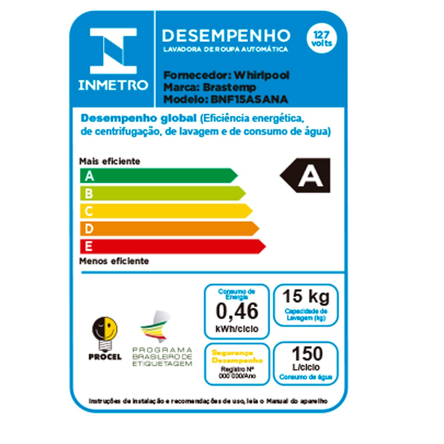 Lavadora de Roupas Brastemp 15Kg Titanium com 13 Programas de Lavagem e Dispenser Auto Dosagem - BNF15AS