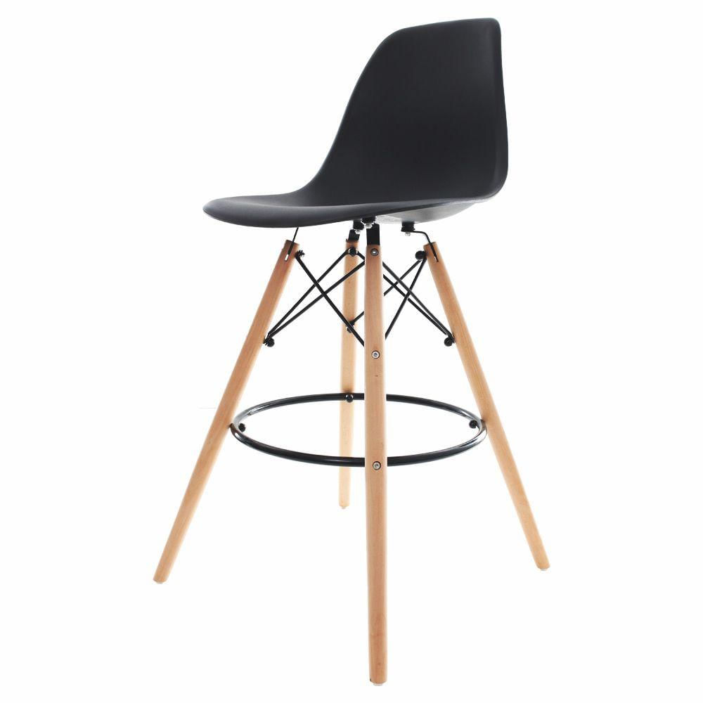 Banqueta Alta Para Cozinha Americana Bancada Balcão Charles Eames Eiffel Base Madeira Preto