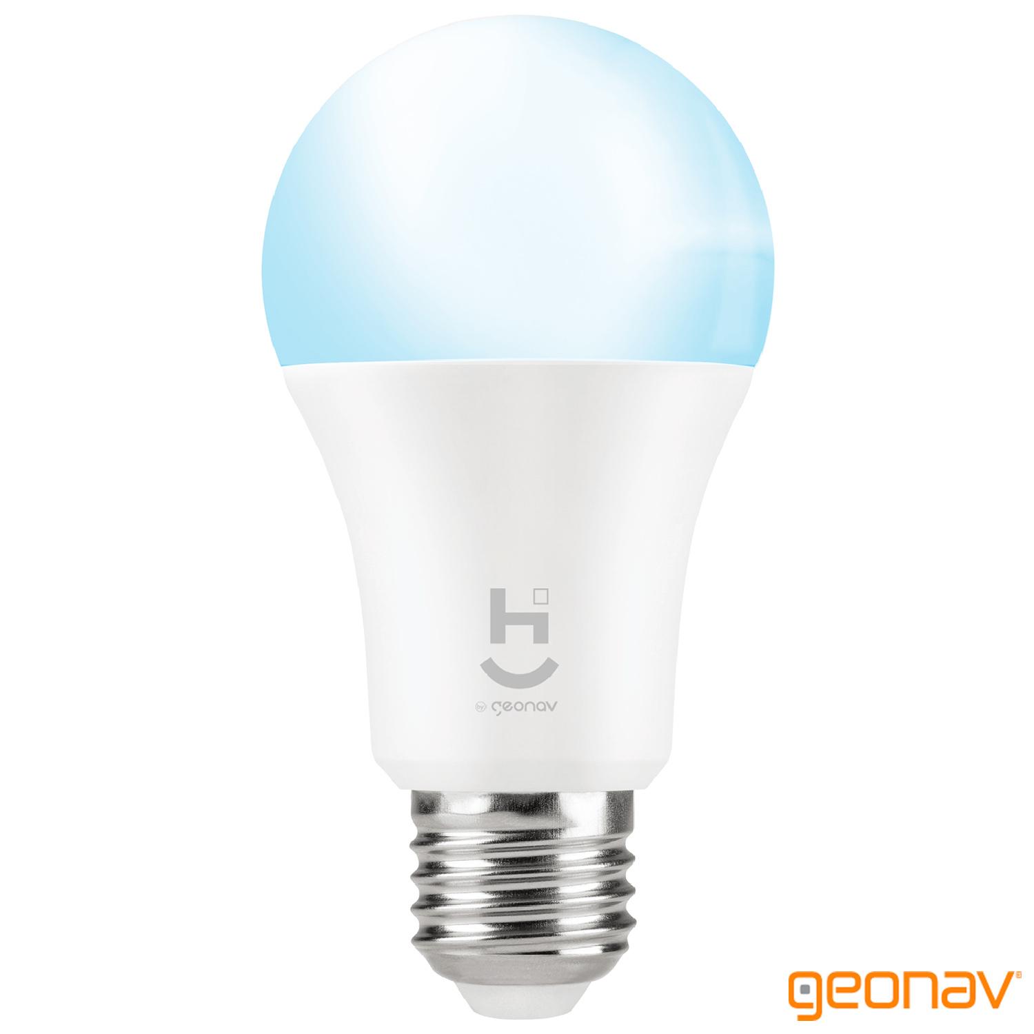 Lâmpada LED Inteligente RGB+W 2700-6500K soquete E27 Wi-Fi + Bluetooth -  HI GEONAV