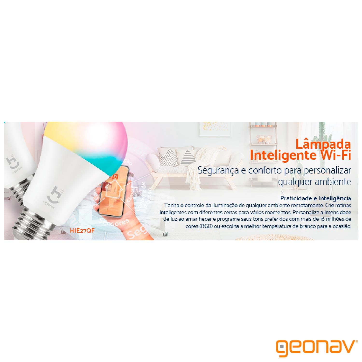 Lâmpada LED Inteligente RGB+W 2700-6500K soquete E27 Wi-Fi + Bluetooth -  HI GEONAV