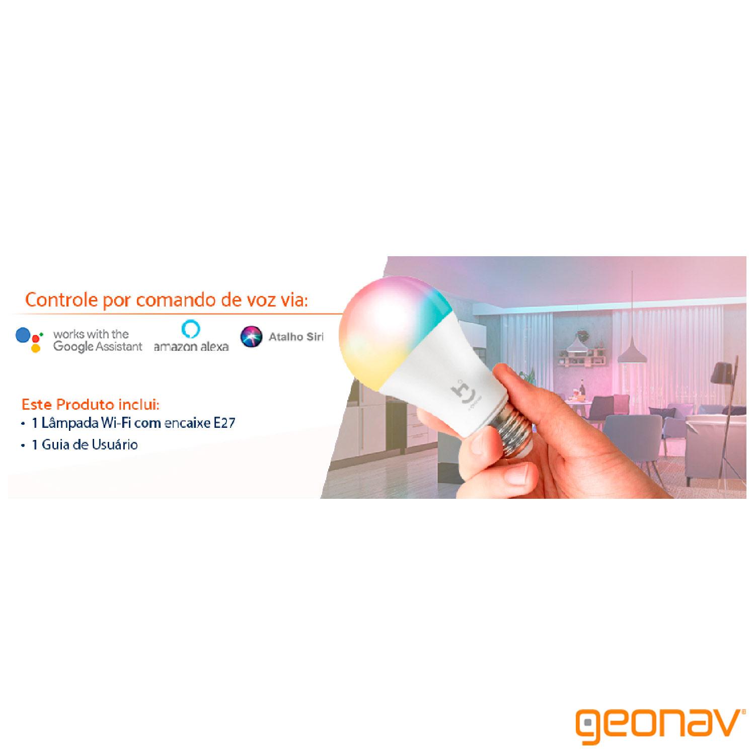 Lâmpada LED Inteligente RGB+W 2700-6500K soquete E27 Wi-Fi + Bluetooth -  HI GEONAV