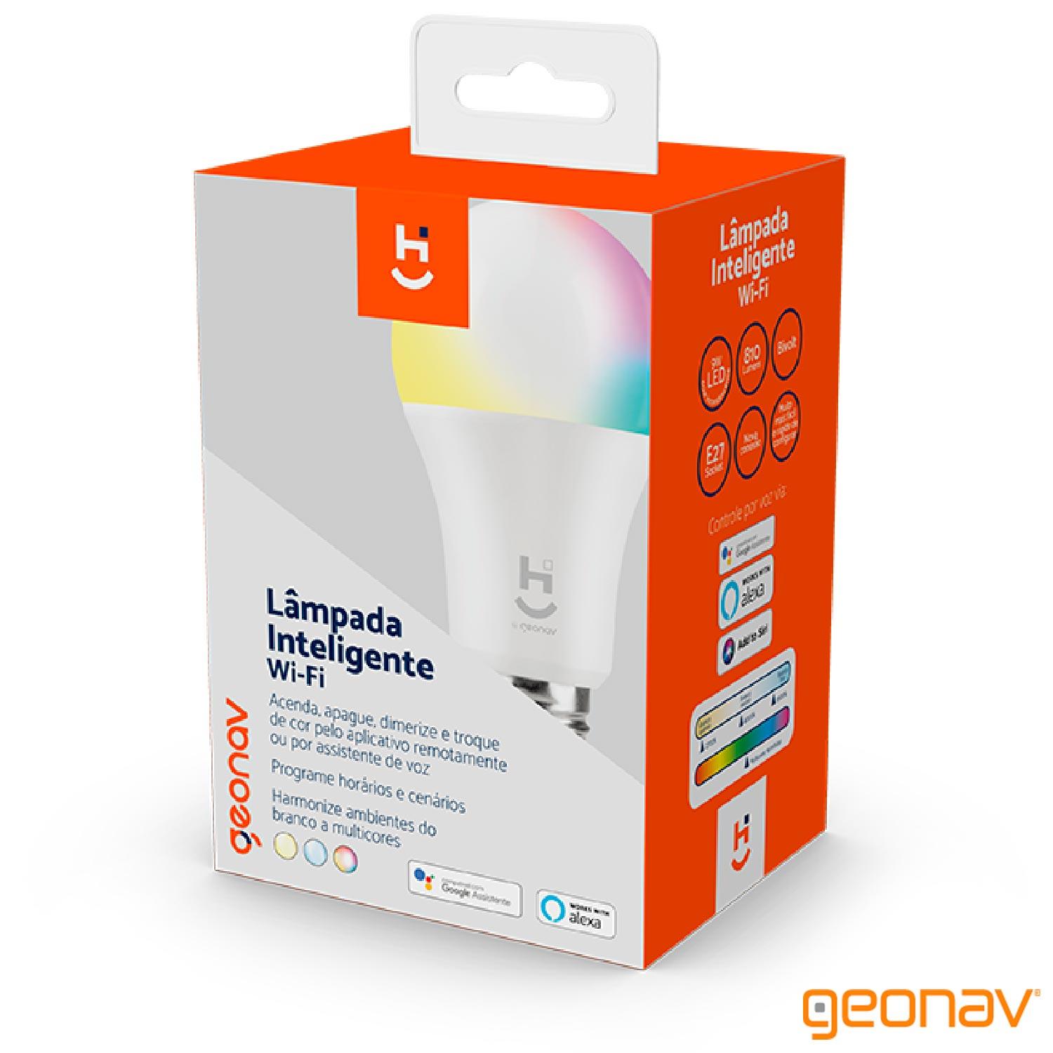 Lâmpada LED Inteligente RGB+W 2700-6500K soquete E27 Wi-Fi + Bluetooth -  HI GEONAV