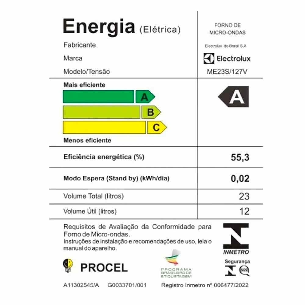 Micro-ondas Electrolux Efficient 23 Litros de Capacidade Prata - ME23S