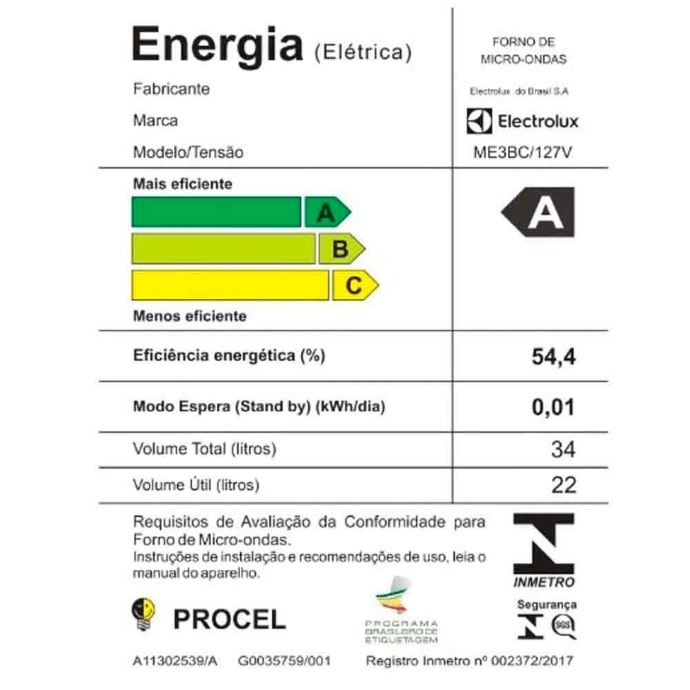 Micro-ondas de Embutir Electrolux Experience com 34 Litros de Capacidade Cinza - ME3BC