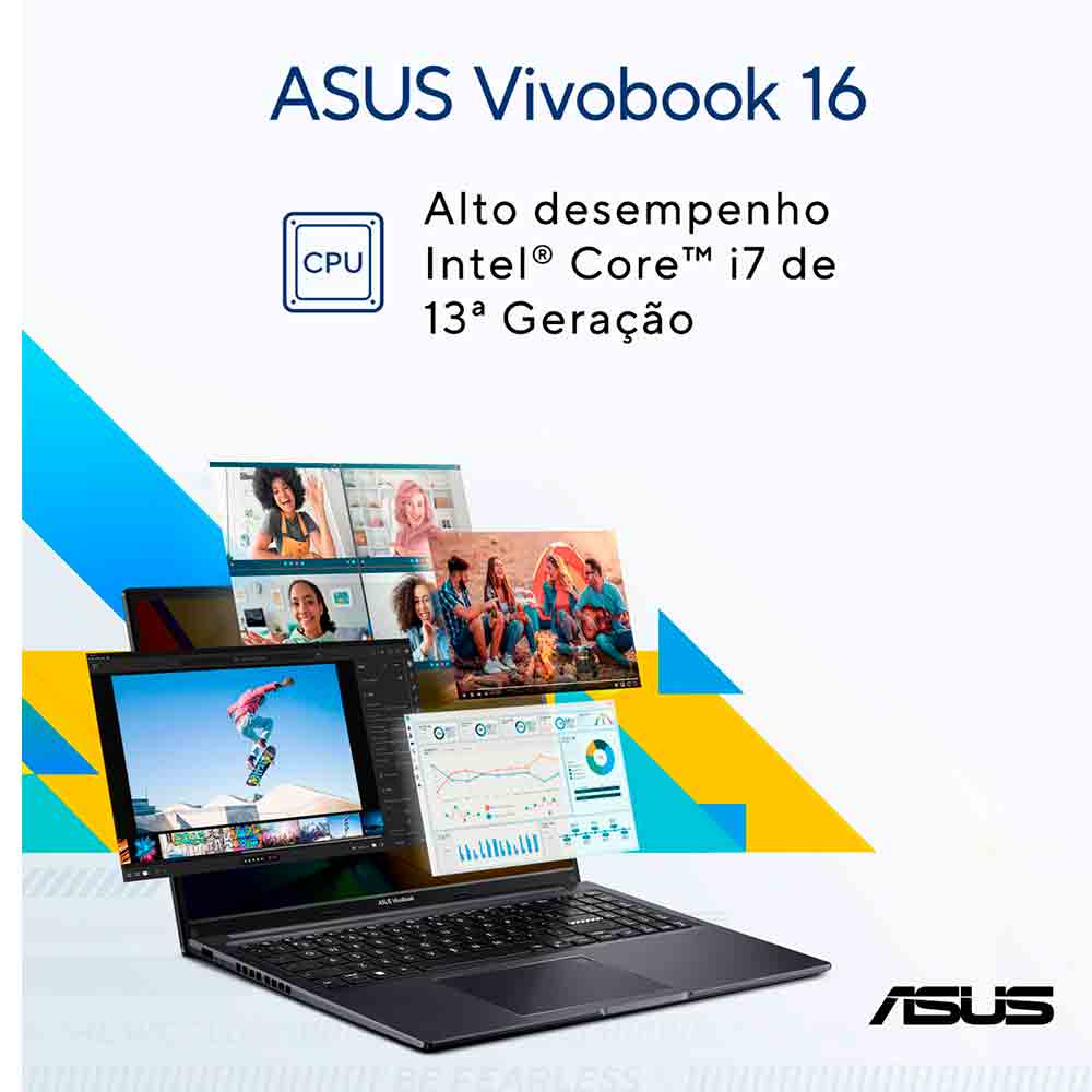 Notebook Asus Vivobook 16, Intel Core i7 1355U, 16GB, 512GB SSD, Tela de 16", Cool Silver - X1605VA-MB763W