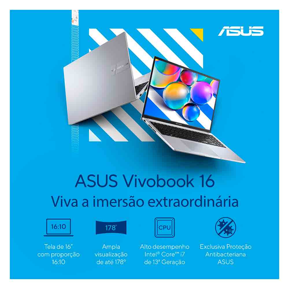 Notebook Asus Vivobook 16, Intel Core i7 1355U, 16GB, 512GB SSD, Tela de 16", Cool Silver - X1605VA-MB763W