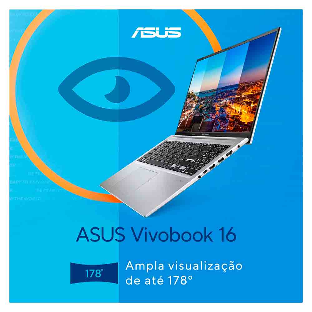 Notebook Asus Vivobook 16, Intel Core i7 1355U, 16GB, 512GB SSD, Tela de 16", Cool Silver - X1605VA-MB763W