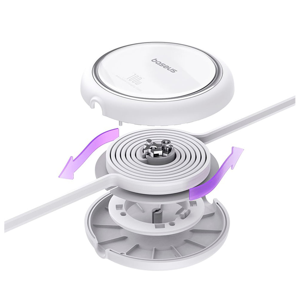 Cabo Tipo C para Tipo C Baseus Free2Draw Mini Retrátil 100W 1 m Baseus Branco - P10364500211-00