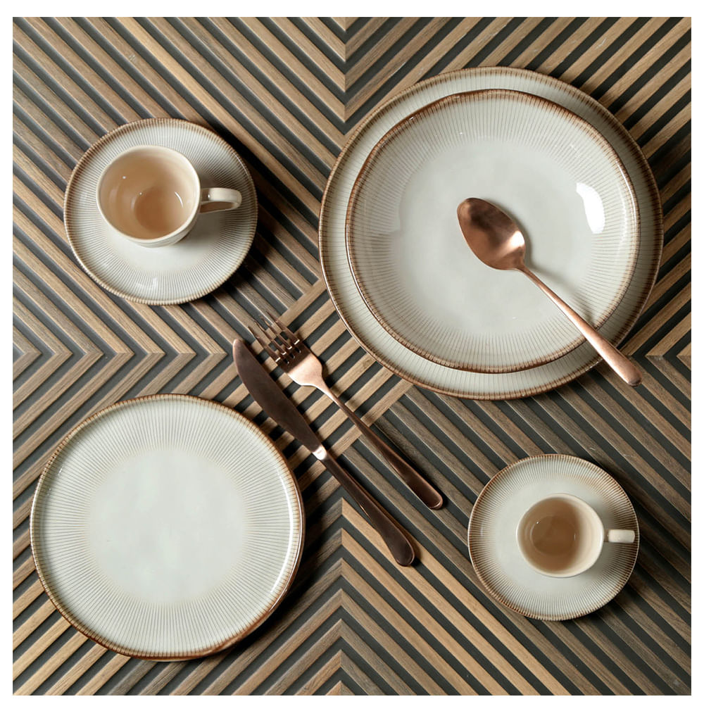 Conjunto Bio Raio com 06 Xícaras de Chá Orgânico 170ml com 06 Pires em Stoneware Geométrico - Porto Brasil