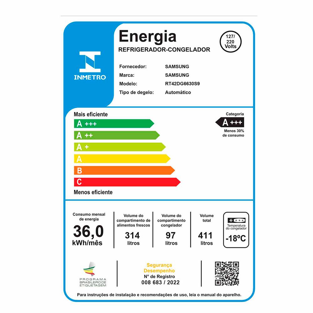 Refrigerador Duplex Evolution SmartThings Samsung Frost Free com 411 Litros Inox Look - RT42DG6630S9FZ