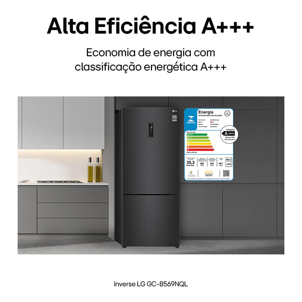 Refrigerador Inverse LG de 02 Portas Frost Free com 451 Litros Black Inox - GCB569NQL