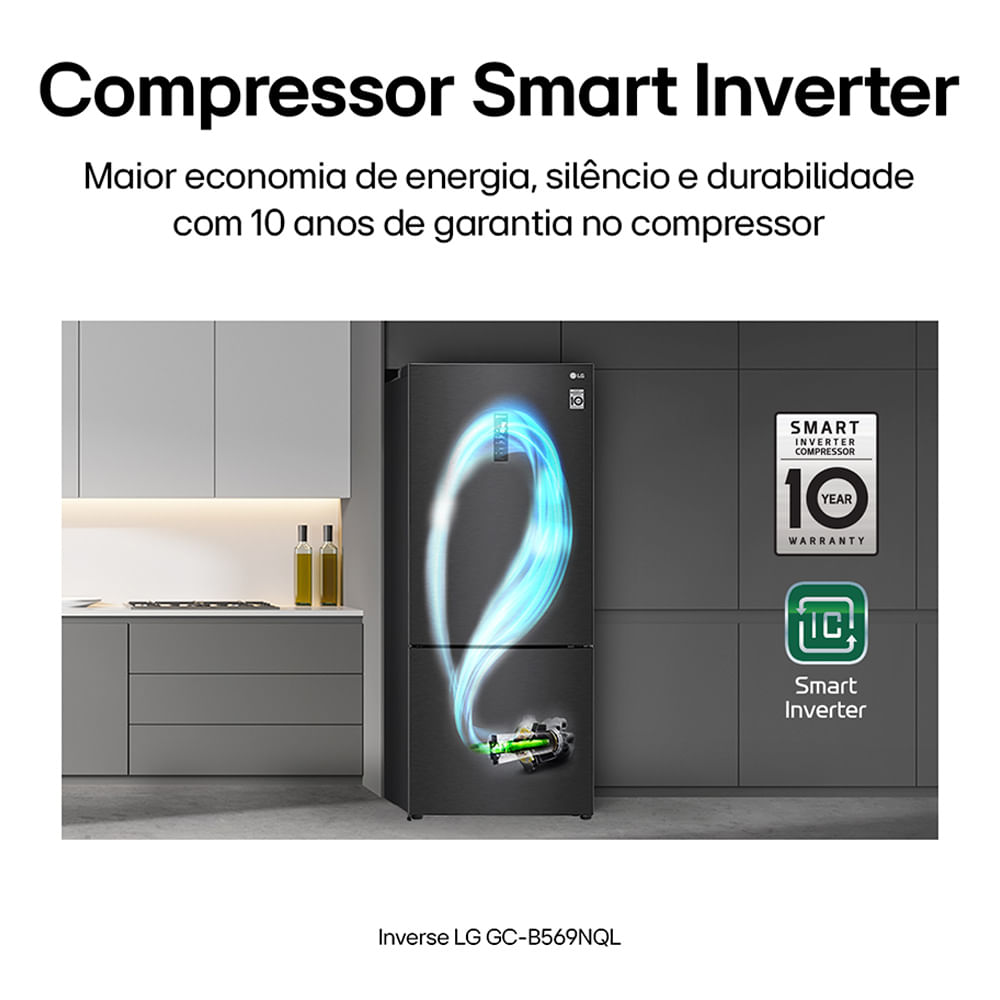 Refrigerador Inverse LG de 02 Portas Frost Free com 451 Litros Black Inox - GCB569NQL