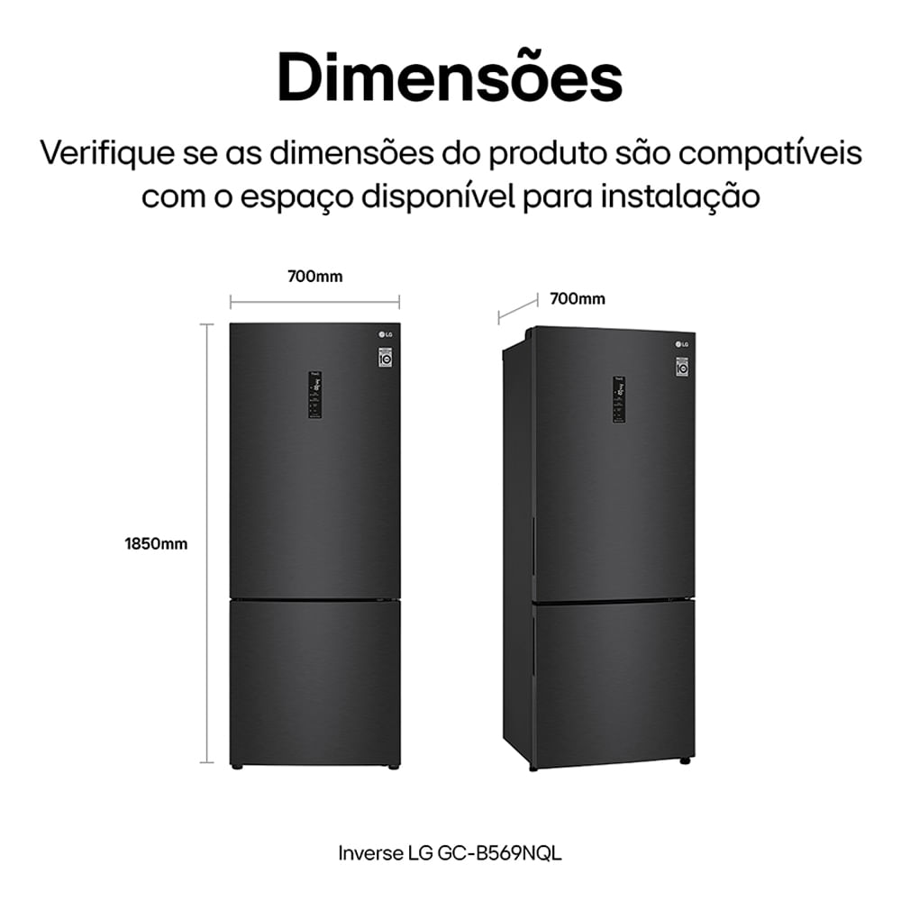 Refrigerador Inverse LG de 02 Portas Frost Free com 451 Litros Black Inox - GCB569NQL