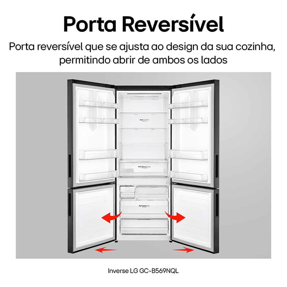 Refrigerador Inverse LG de 02 Portas Frost Free com 451 Litros Black Inox - GCB569NQL