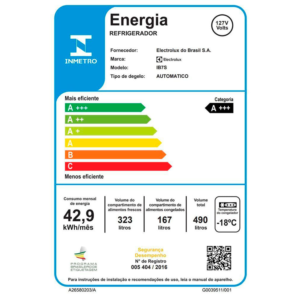Refrigerador de 02 Portas Electrolux Frost Free com 490 Litros Efficient com AutoSense Inverse Inox Look - IB7S