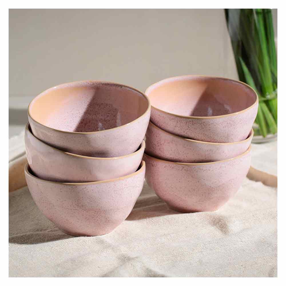 Conjunto de Bowls Orgânico Litchi com 06 Peças em Stoneware Rosa - Porto Brasil