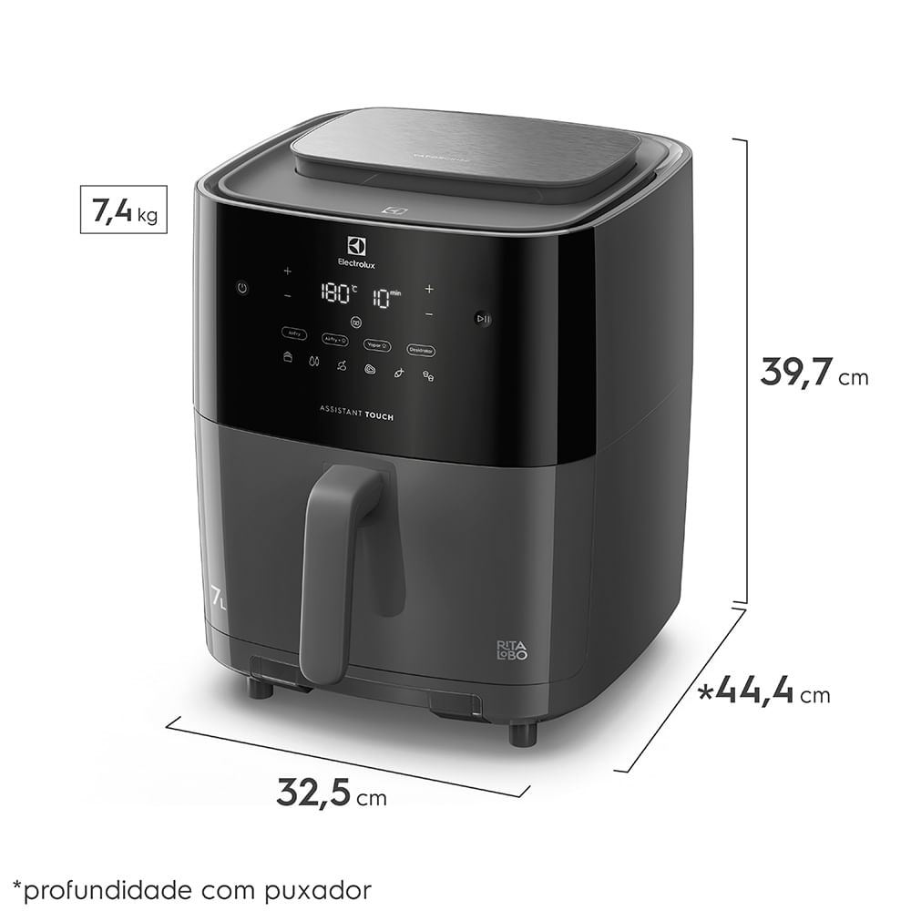 Air Fryer Electrolux por Rita Lobo 7L Digital Cinza Expert com Vapor e Autolimpeza 1700W - EAF180