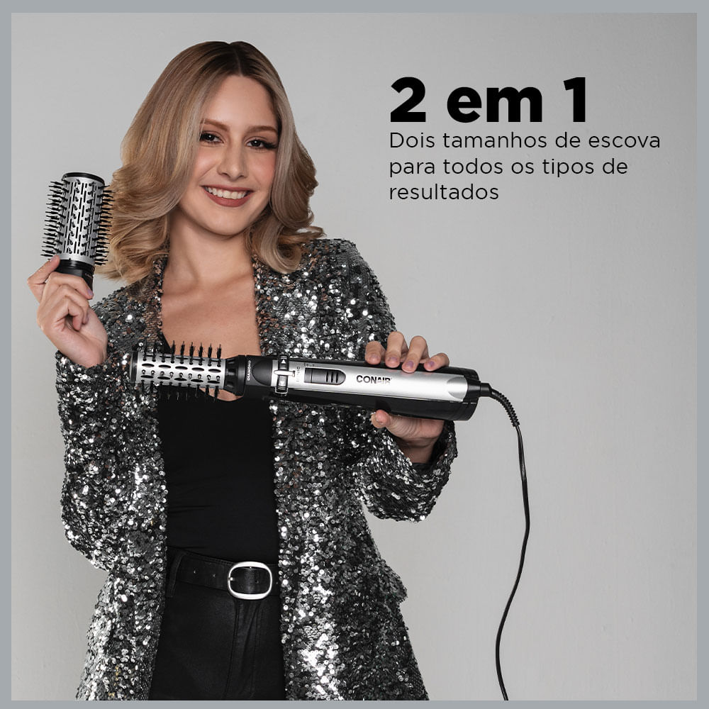 Escova Secadora Rotativa Diamond Rotating Conair e 900W Preto e Prata - 2735ABR