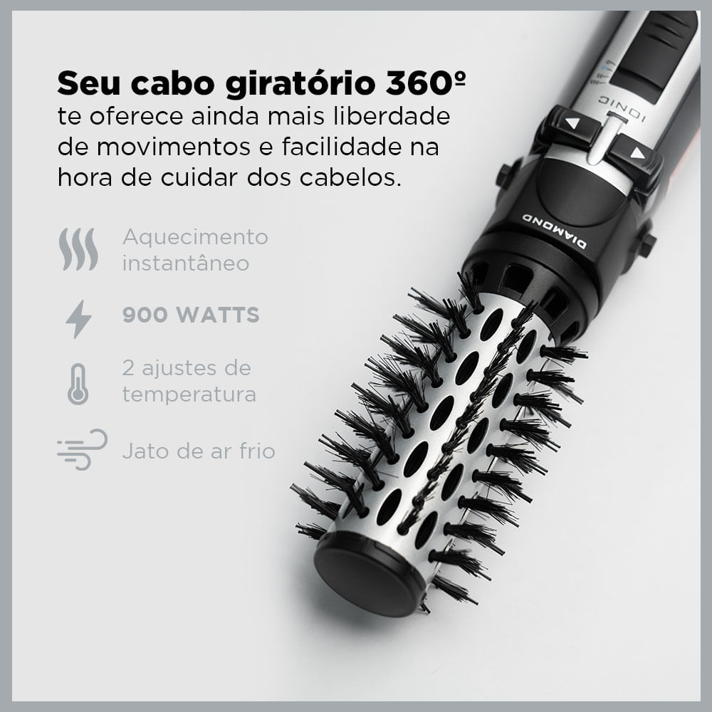 Escova Secadora Rotativa Diamond Rotating Conair e 900W Preto e Prata - 2735ABR
