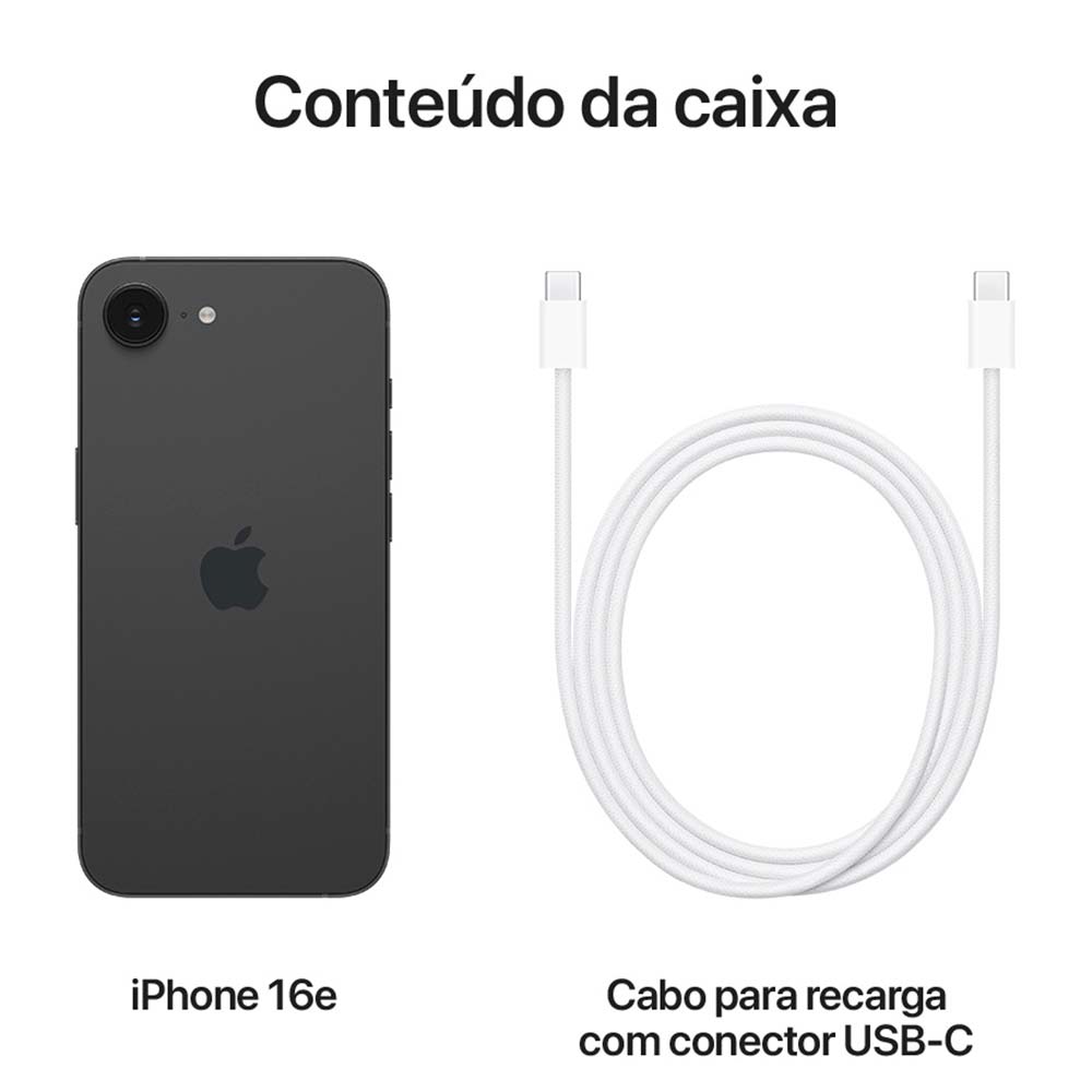 iPhone 16e Apple (256GB) Preto, Tela de 6,1", 5G e Câmera de 48 MP