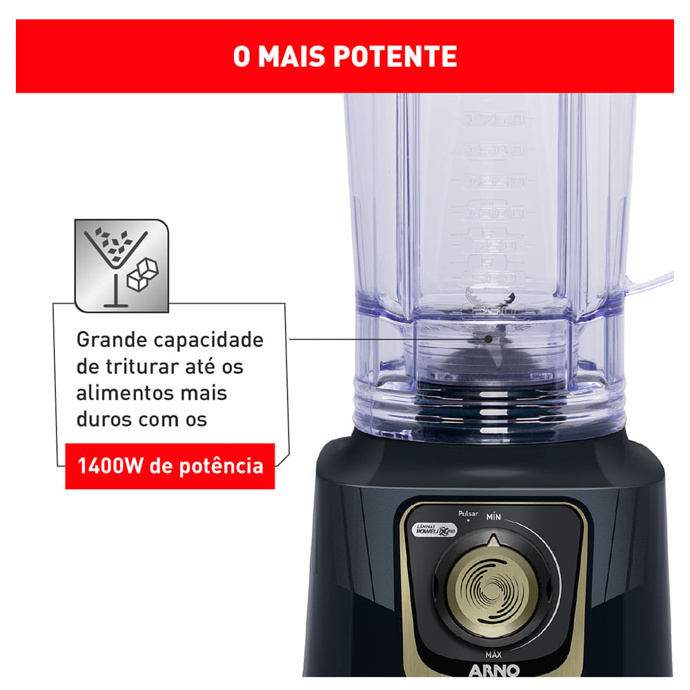 Liquidificador Arno Power Max 1400 Plus com 15 Velocidades e Jarra de 3,1 Litros - LN82