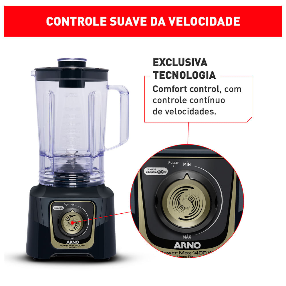Liquidificador Arno Power Max 1400 Plus com 15 Velocidades e Jarra de 3,1 Litros - LN82