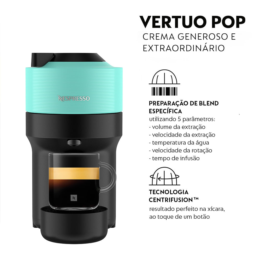 Cafeteira Nespresso Vertuo POP Verde Acqua para Café Espresso Manual - GCV2BR