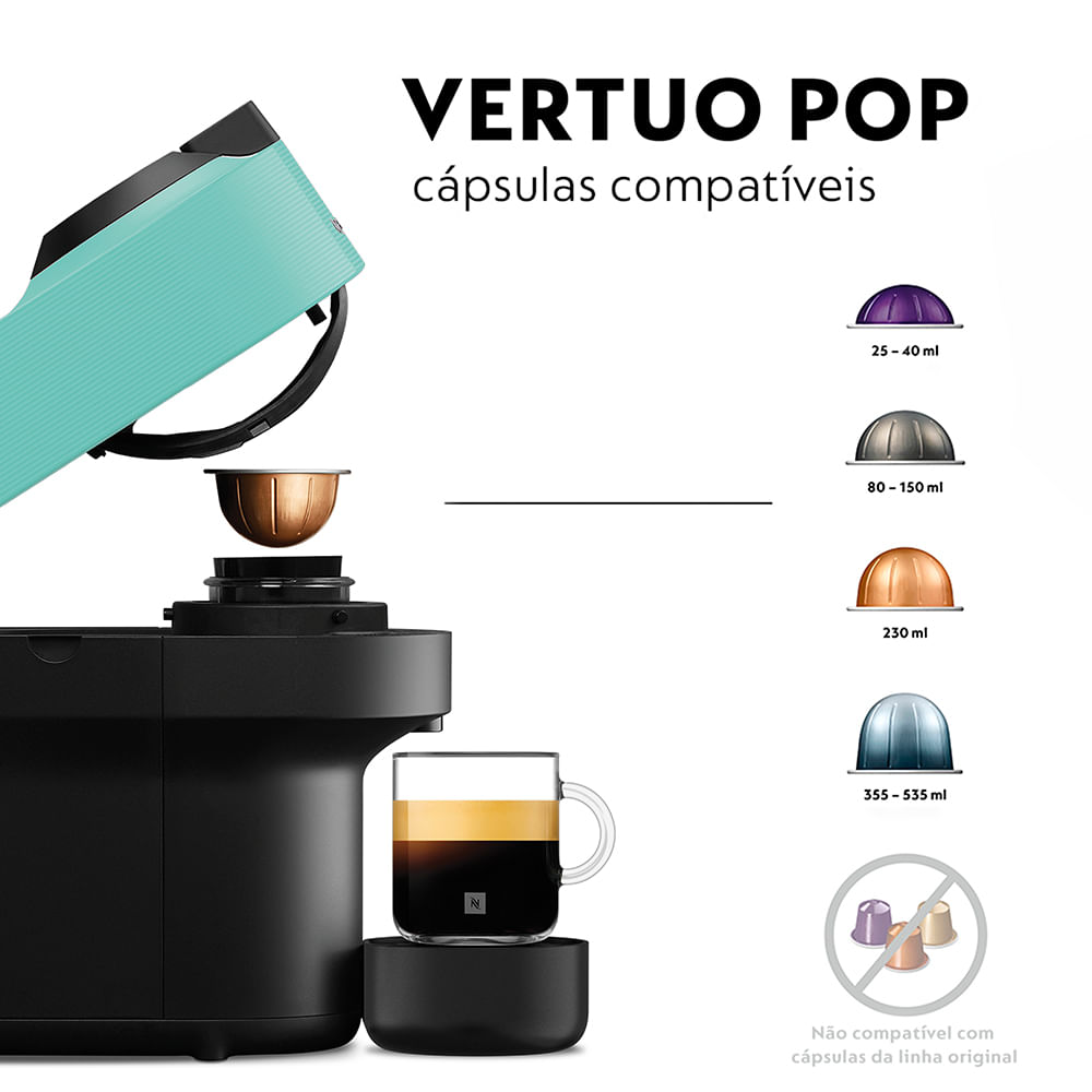 Cafeteira Nespresso Vertuo POP Verde Acqua para Café Espresso Manual - GCV2BR