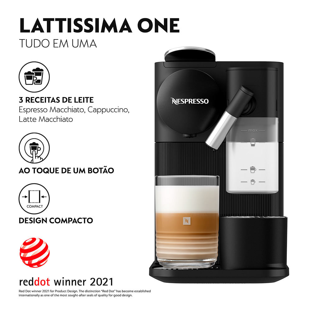 Cafeteira Nespresso New Lattissima One Preta para Café Espresso - F121-BR