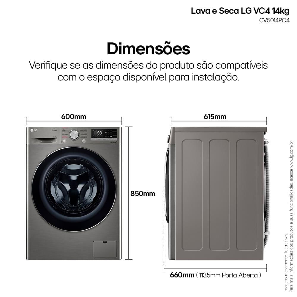 Lava e Seca Smart LG VC4 14kg Inox Look com AIDD™ CV5014PC4