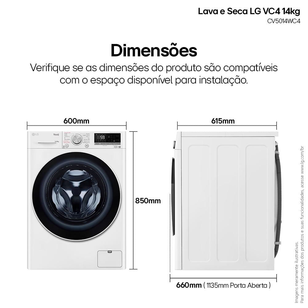 Lava e Seca LG Smart VC4 14kg Branca com Inteligência Artificial AIDD™ (CV5014WC4)
