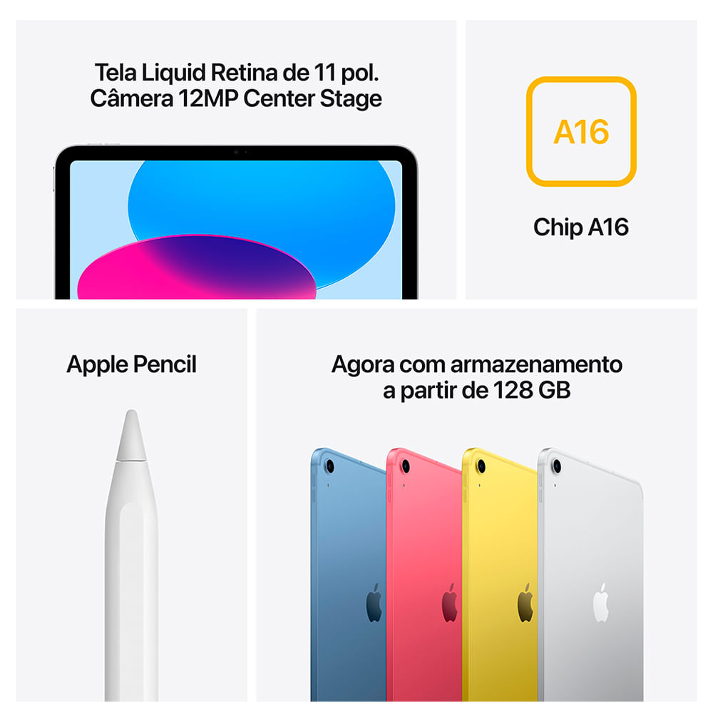 Apple iPad 11, Chip A16, (Wi-Fi + Cellular, 512GB) - Amarelo