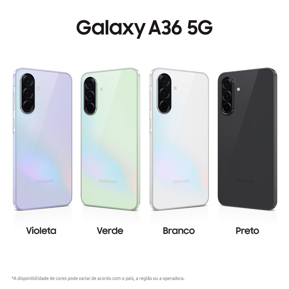 Celular Samsung Galaxy A36 5G 256GB, 8GB RAM, Câmera 50MP, IP67, Super AMOLED 6.7", Recursos AI Branco