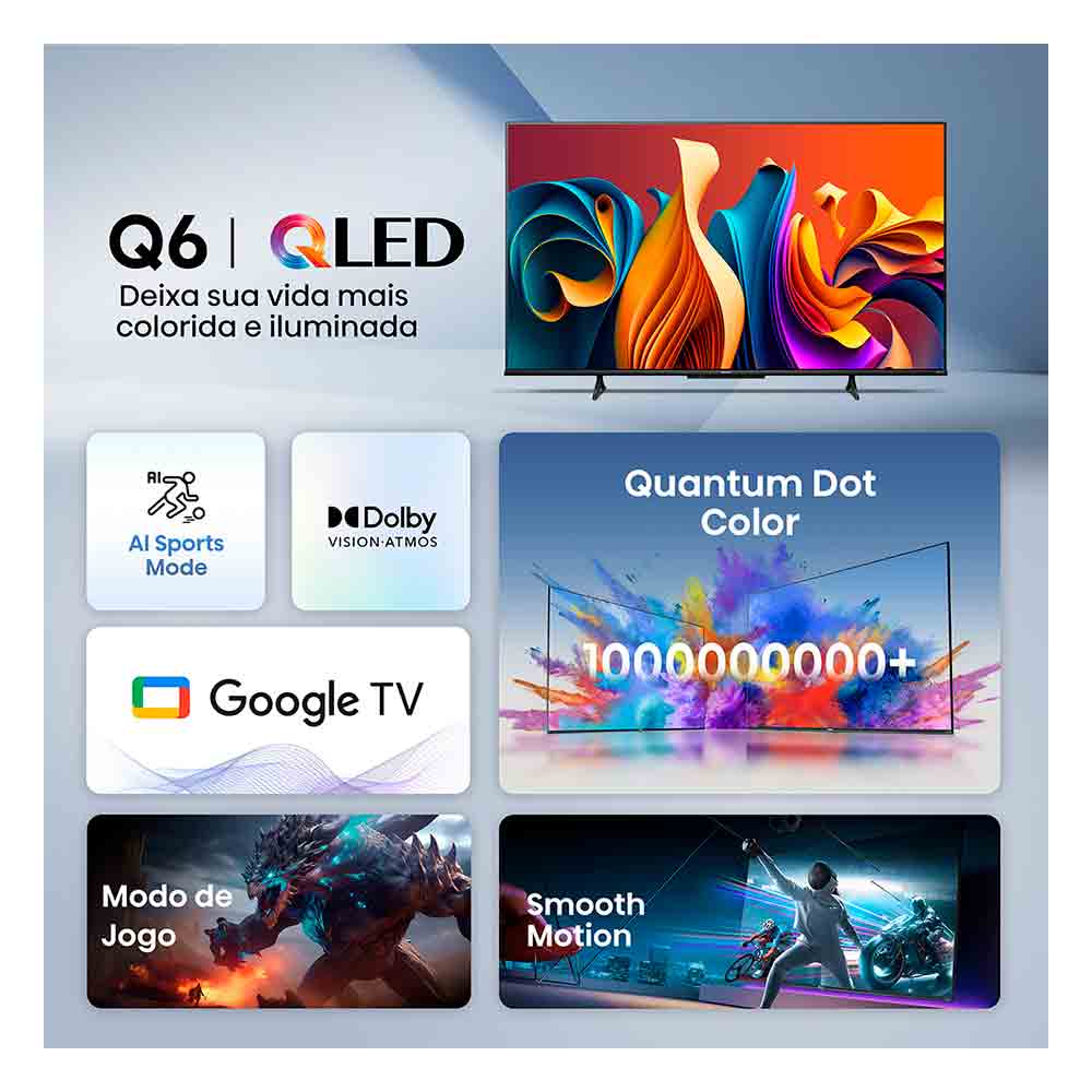 Smart TV Hisense QLED 4K UHD 65" 65Q6N Polegadas com Wi-Fi - 65A51HUA