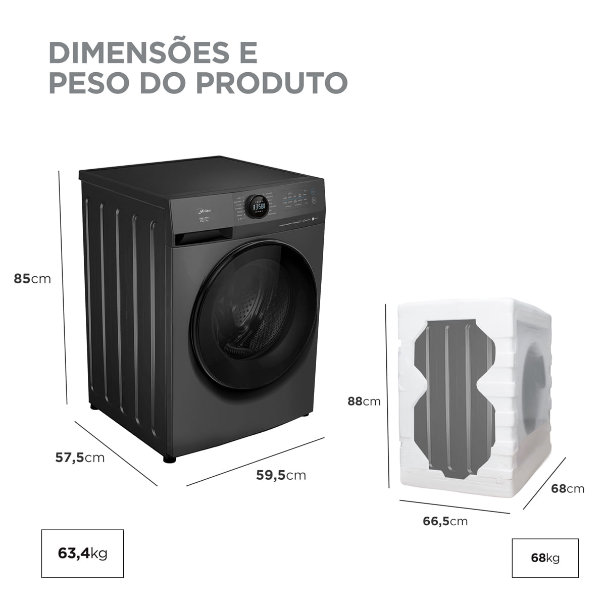 Lava e Seca Midea Slim HealthGuard 11kg/7kg Titanium Conectada com Função Turbo 110v - MF201D11