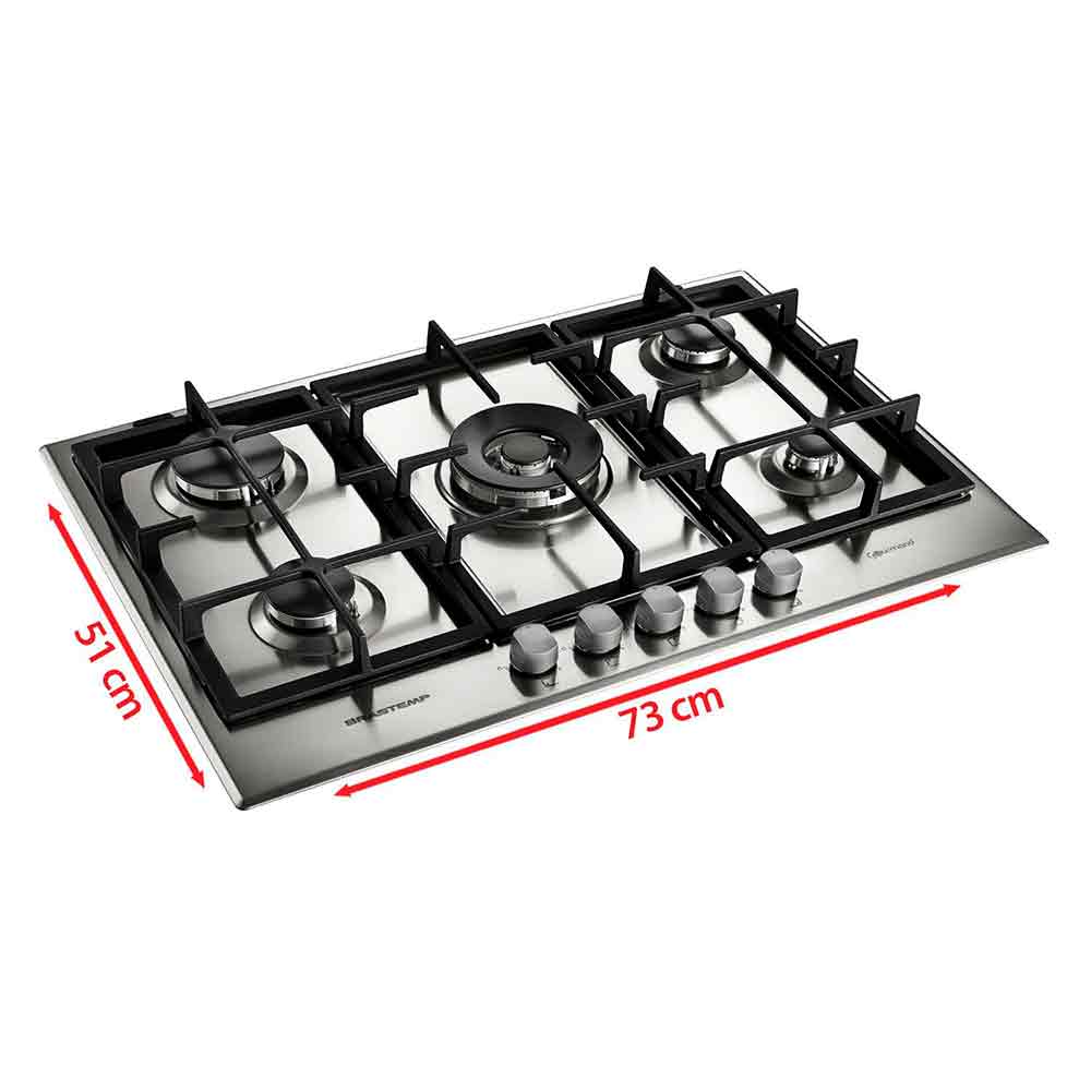 Cooktop 5 Bocas Brastemp Gourmand Inox com Duplachama e Trempe com Ferro Fundido - BDK75DR