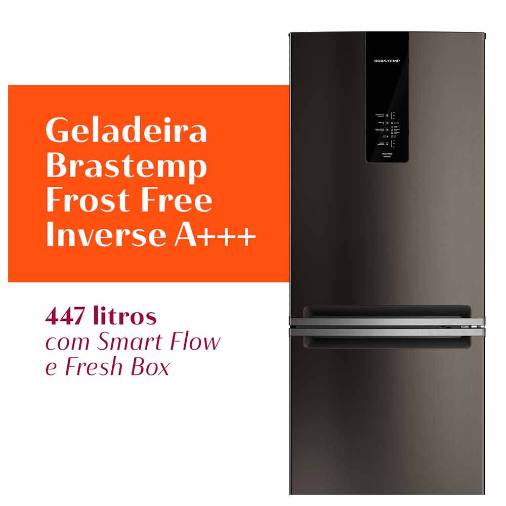 Refrigerador de 02 Portas Brastemp Frost Free Inverse A+++ 447 Litros Black Inox com Smart Flow e Fresh Box - BRE57FE
