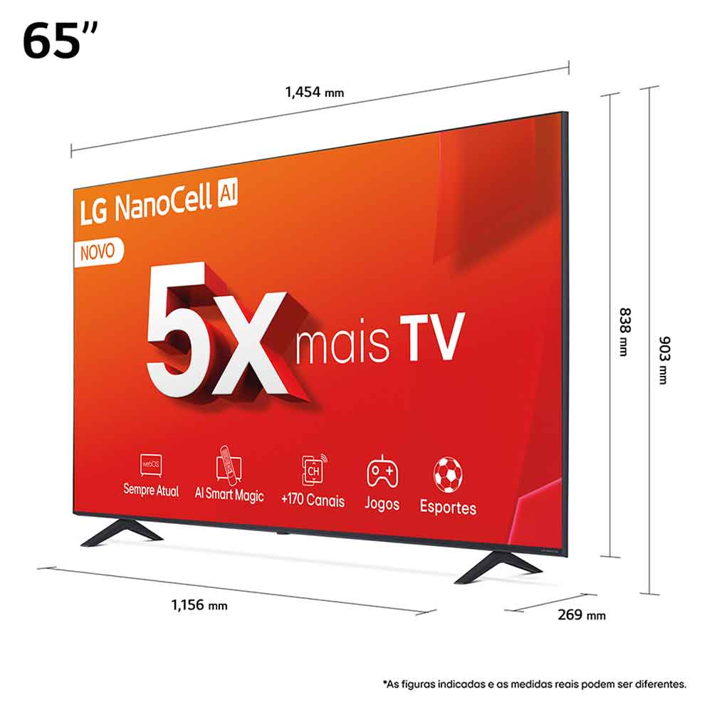 Smart TV 4K LG NanoCell 65" Polegadas 65NANO80TSA, Processador a5 Ger7 AI, Alexa, Controle Smart Magic e Wi-Fi