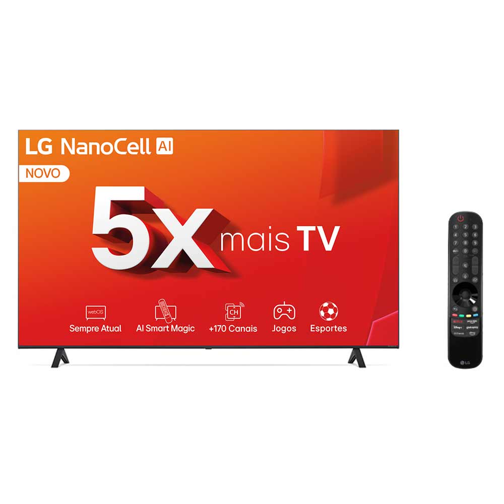 Smart TV 4K LG NanoCell 55" Polegadas 55NANO80TSA, Processador a5 Ger7 AI, Alexa, Controle Smart Magic e Wi-Fi