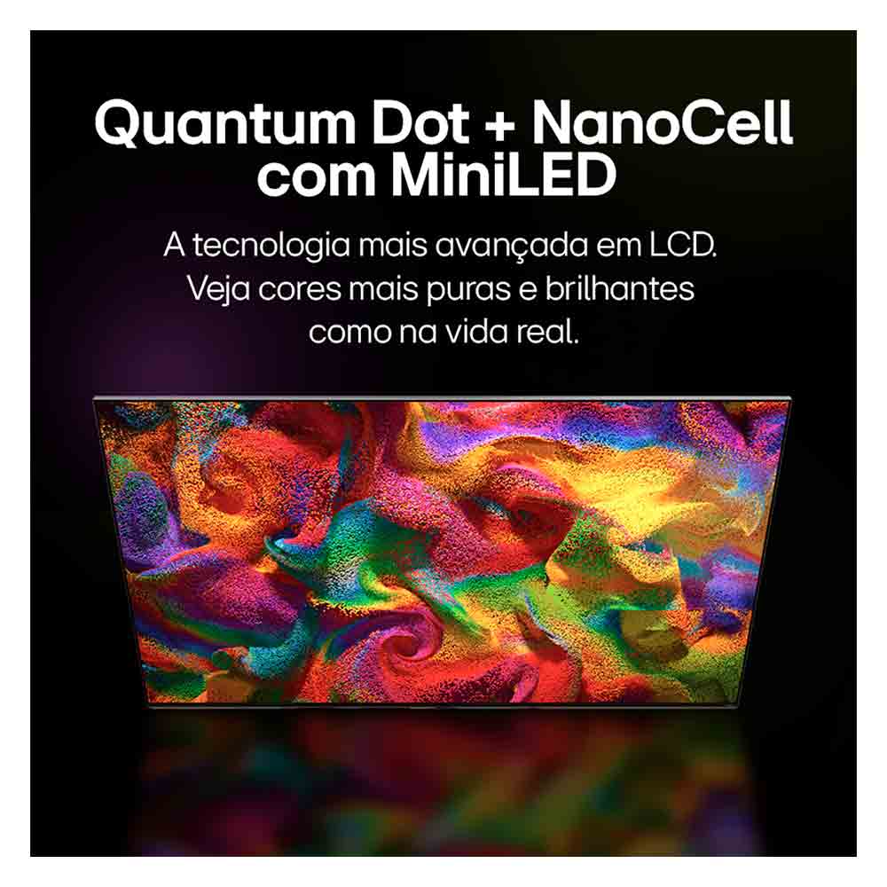 Smart TV LG QNED MiniLED 65" Polegadas 65QNED90T, Processador a8 AI, Quantum Dot, webOS 24 e Wi-Fi