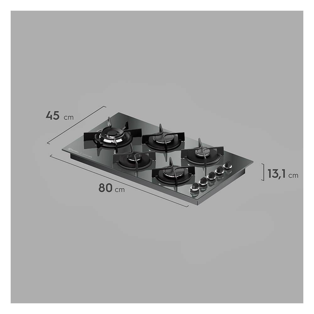 Cooktop a Gás Electrolux Home Pro em Vidro com 05 Bocas Preto - KE5HP
