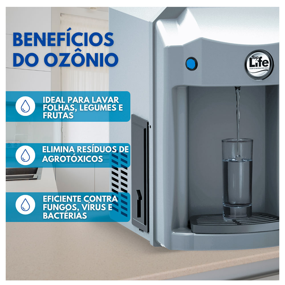 Purificador de água Alcalino e com Ozônio NEW OXI HE Top Life - Prata
