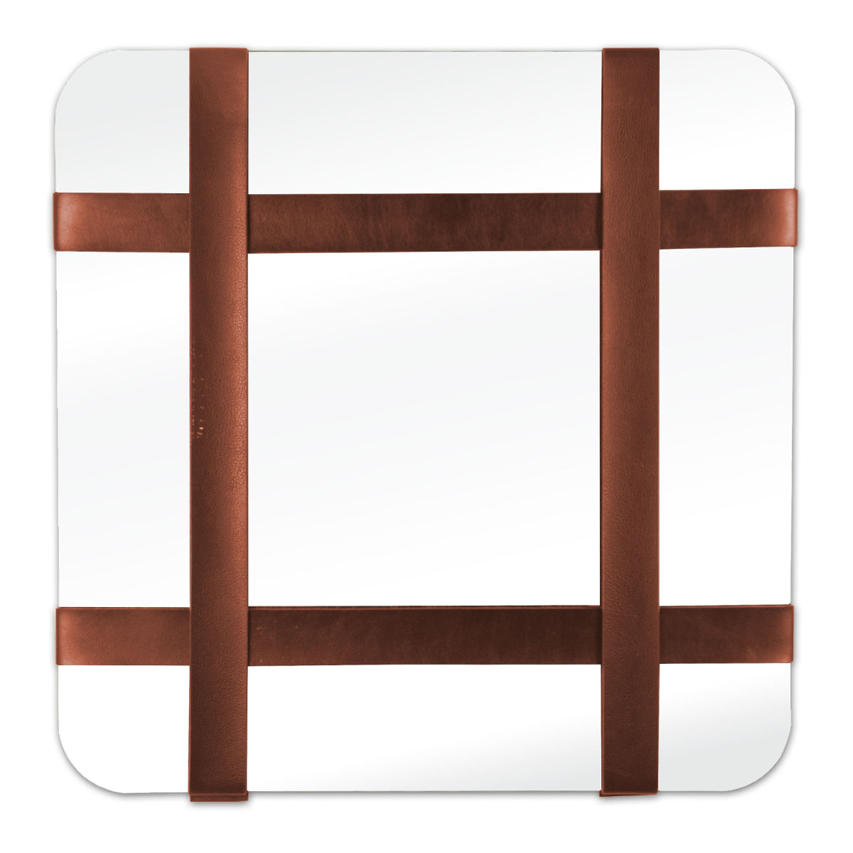 Espelho Decorativo Chess Corino Caramelo 50x50cm Quadrado Cantos