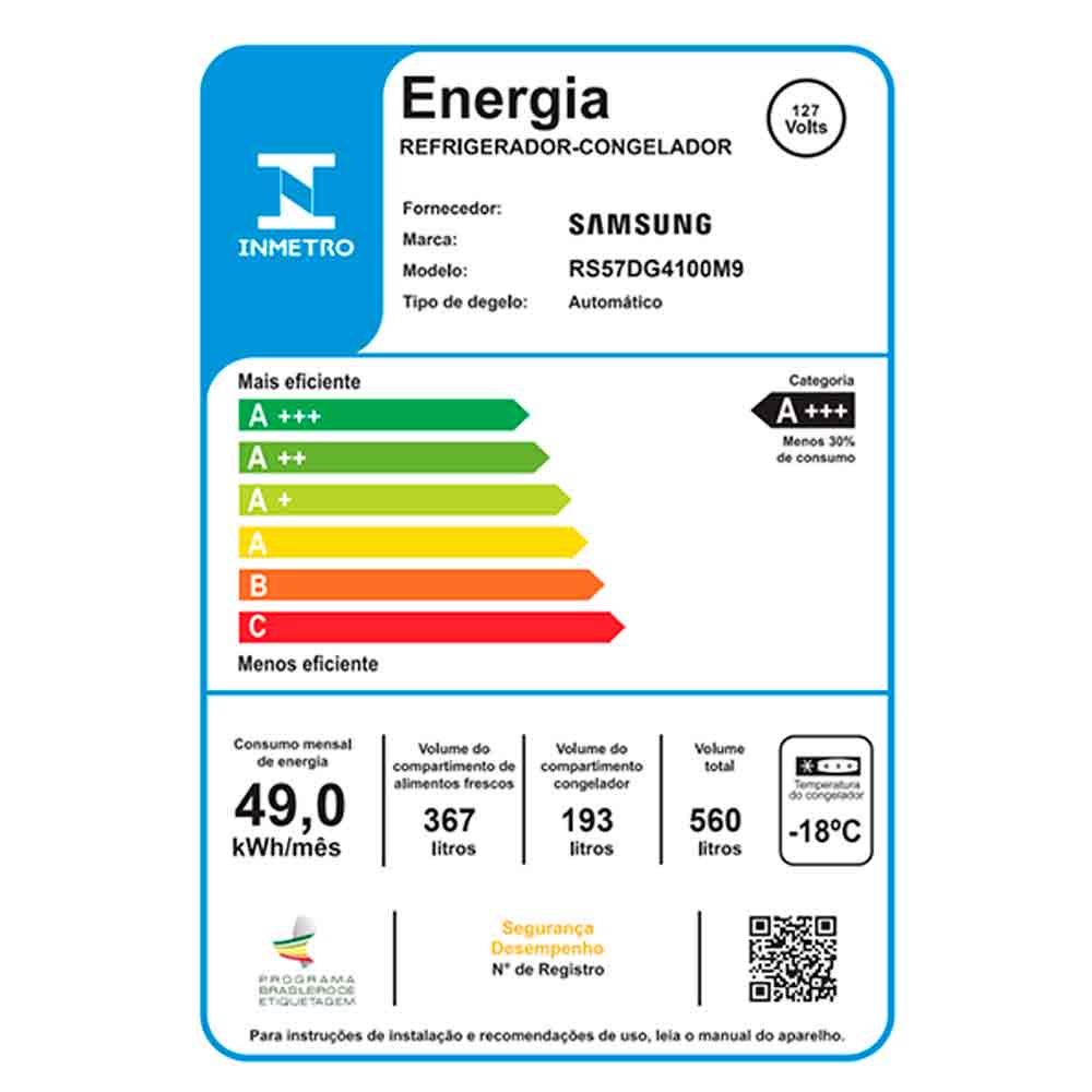 Refrigerador Side By Side Samsumg com 02 Portas Frost Free SmartThings com 560 Litros Inox Look - RS57DG4