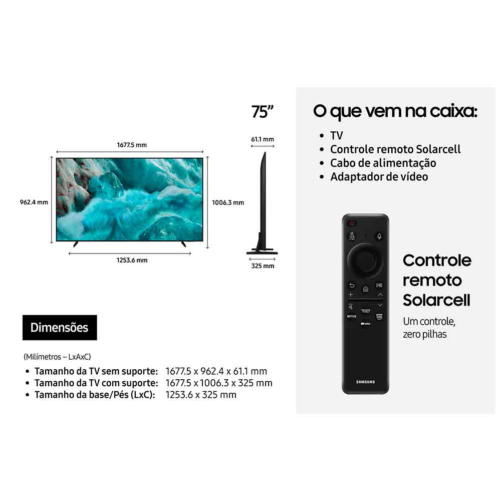 Smart TV Samsung 75" Polegadas QLED 4K Q7F 2025, Processador com AI e Alexa Integrada
